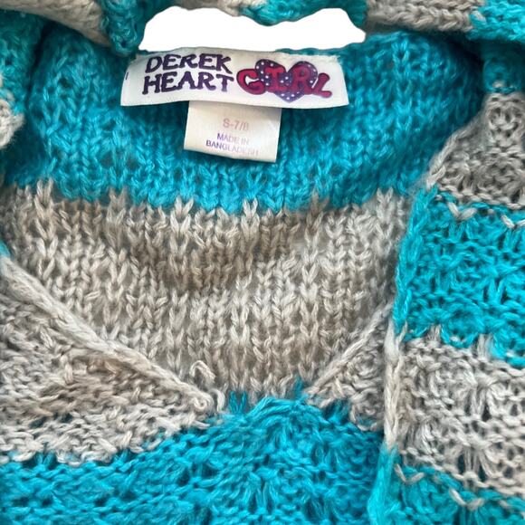 Derek Heart Girl Sweater Preppy Knit Matching Scarf Hi-Lo Hem 7-8 Striped - Picture 4 of 7